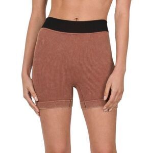 NEW Mineral Washed Ribbed Seamless High Rise Shorts in Dark Rust Size L/XL
